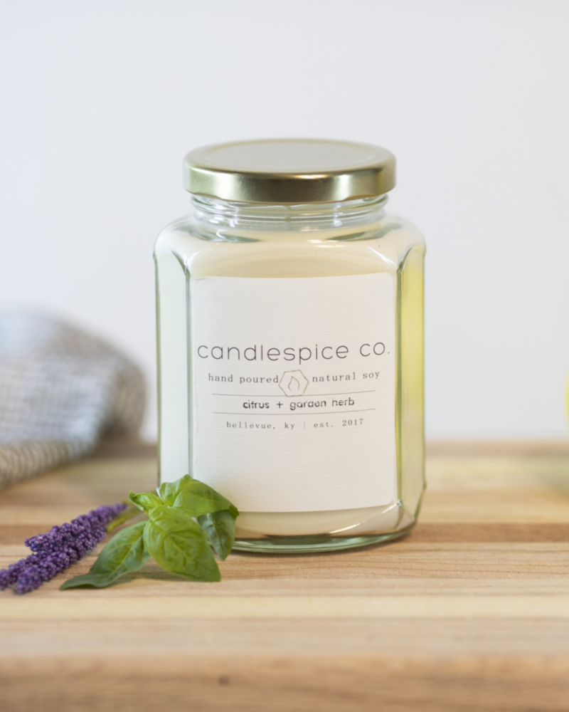 Moonflower Hand-Poured Soy Candle, Vintage Glass Candy Jar